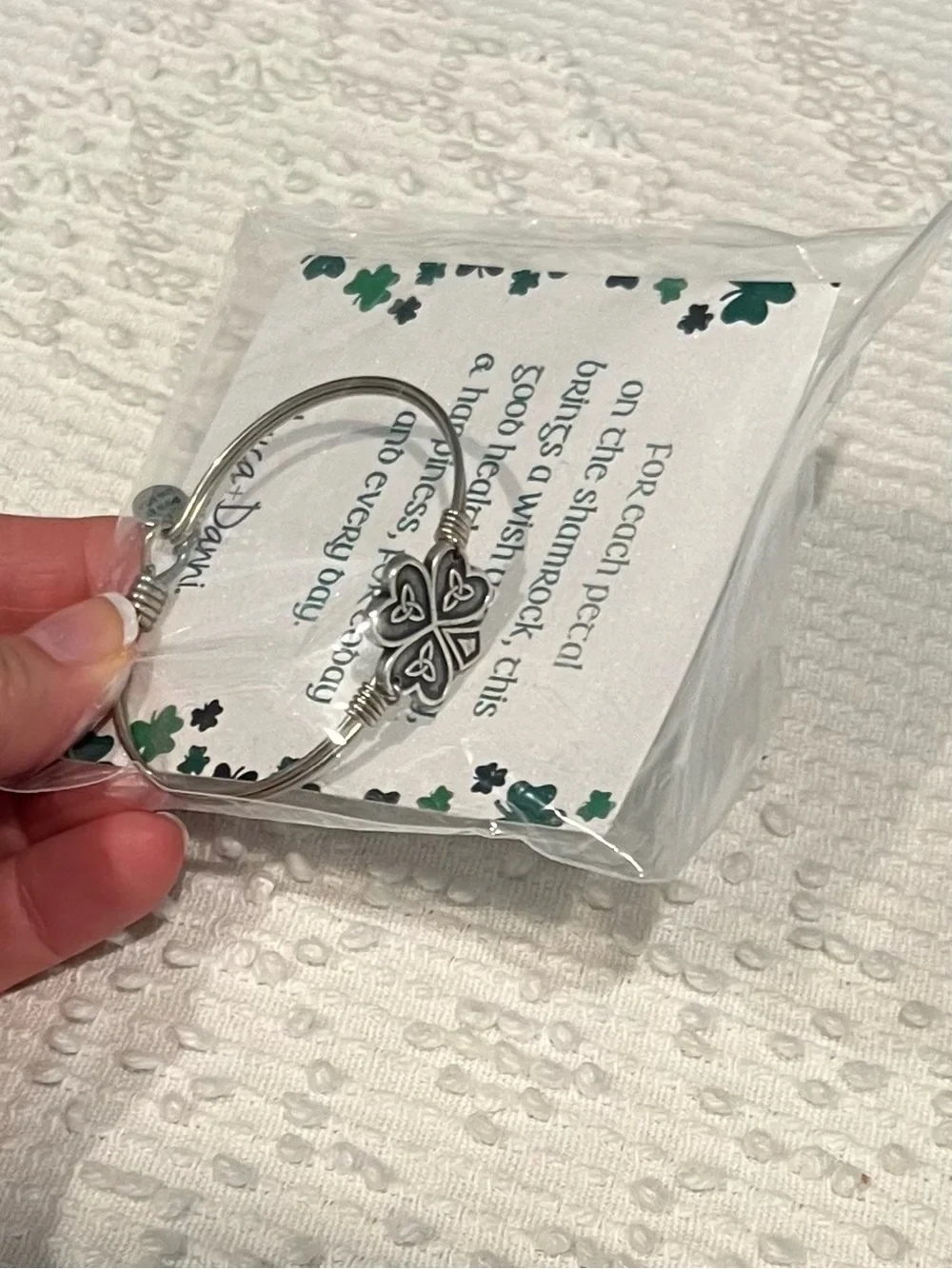 Luca + Danni Celtic Shamrock Bangle Bracelet, IOB, Petite, Silver Tone, USA Made